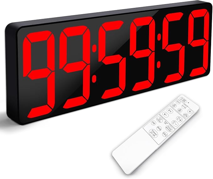 Large Digital Timer Wall Clock with Remote Control, 17.2" Count Down Up Digital Timer LED Display Auto DST Big Digital Clock for Bedroom Kitchen Living Room Office Gym Home Decor