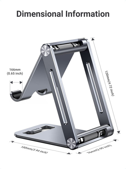 UGREEN Phone Stand for Desk Cell Phone Holder Adjustable Compatible with iPhone 17 Air/16/15/14/13 Pro Max/12 Mini/11/XS Max/XR/X/Nintendo Switch, Aluminum Metal Desktop Stand Portable, Space Grey