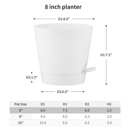 FaithLand 2-Pack 8 Inch Planter Pots for Indoor Outdoor Plants, Self Watering Flower Pots with Deep Reservoir, White …