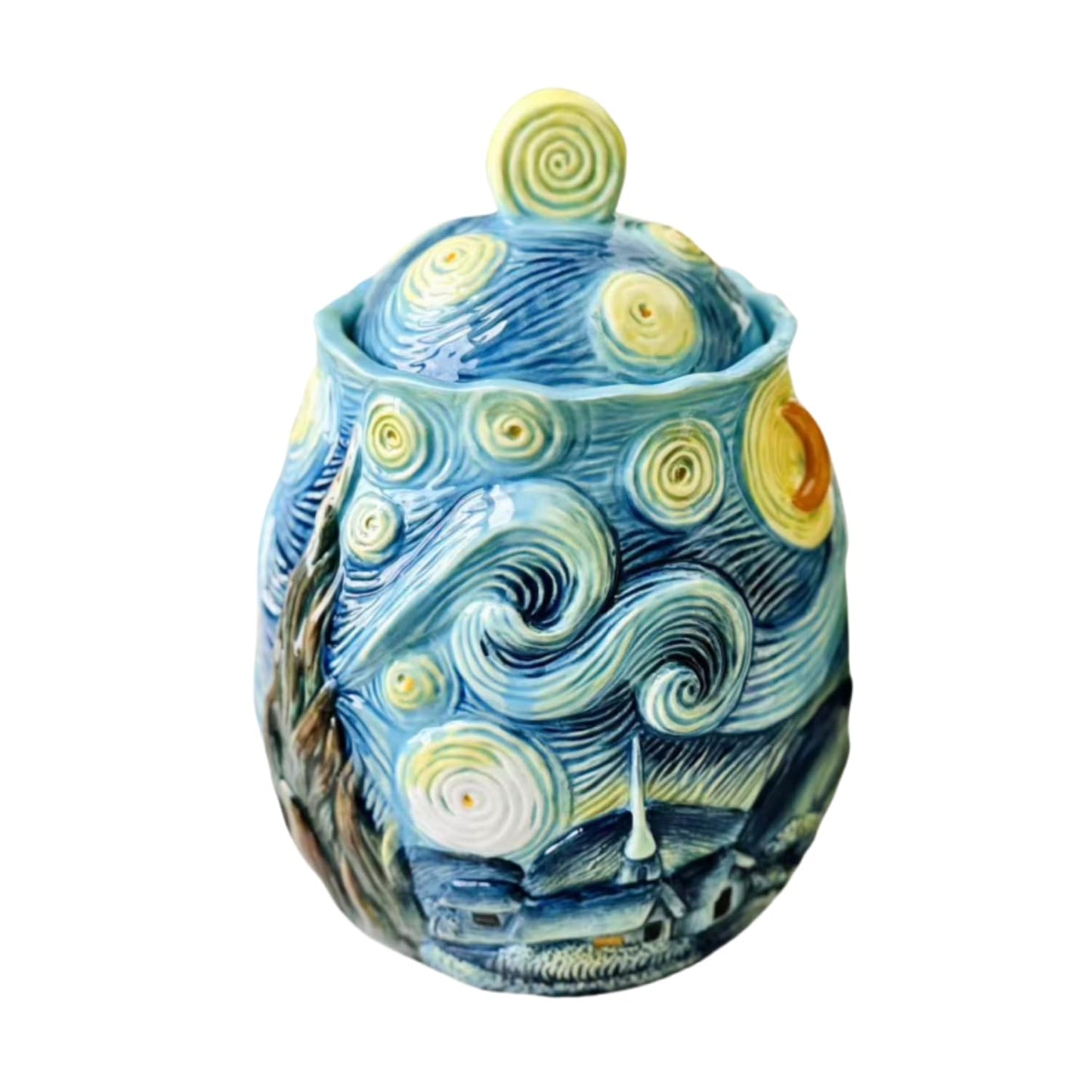 FORLONG Ceramic Hand-Painted Starry Sky Sealed Jar,Food Storage Containers with Lids, Home Kitchen Countertop Decorative(64 ounces)