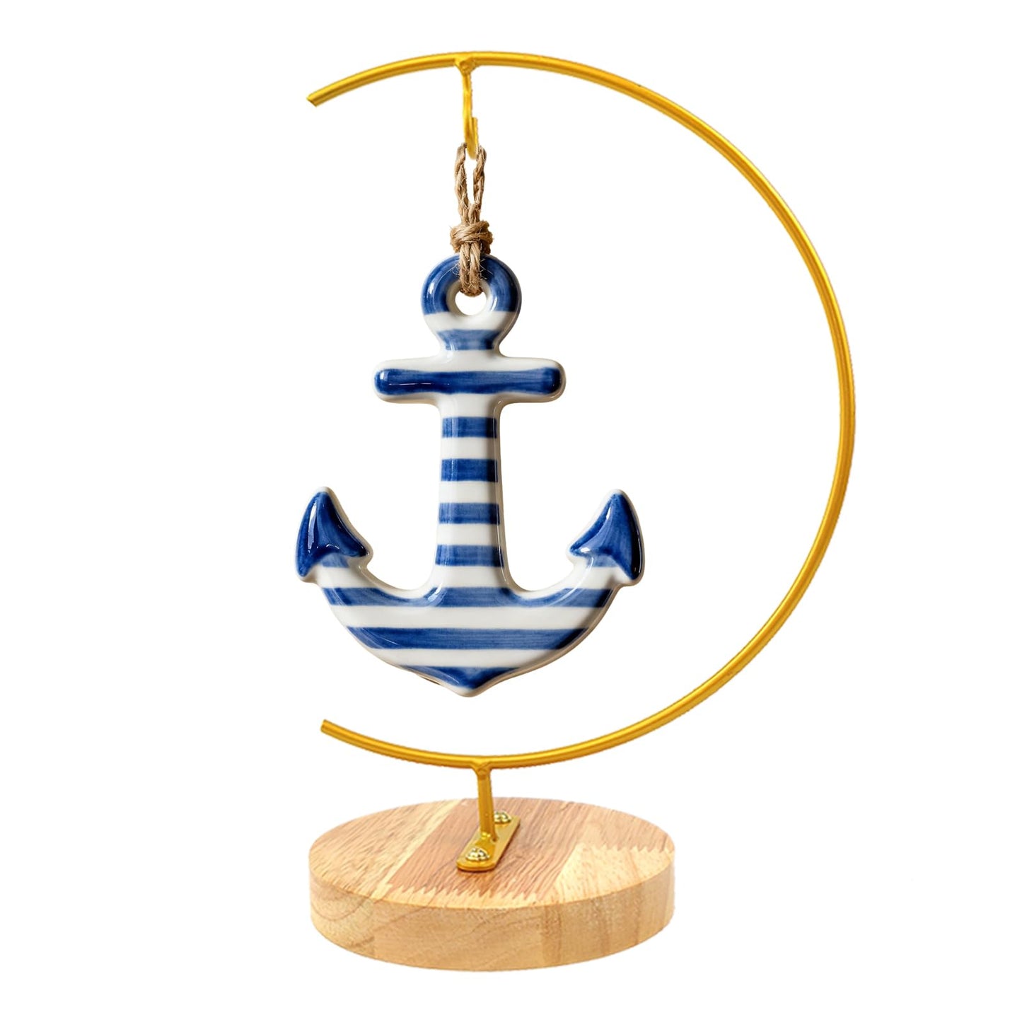 WAJJ Ornament Display Stand, 1 Pack Iron Hanging Stand Rack Holder for Hanging Glass Globe Air Plant Terrarium, Witch Ball and Home Wedding Decoration (Round Wood Gold)
