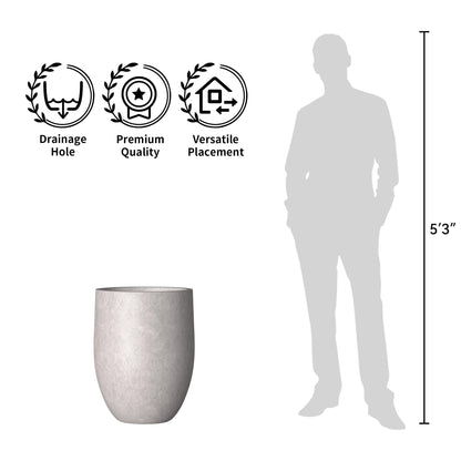 Kante 21.7" Tall Concrete Planter, Light Gray Large Plant Pot with Drainage Hole & Rubber Plug – Lightweight Weathered Cement Container for Indoor Outdoor, Home Patio Garden