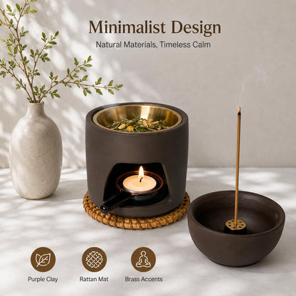 5 in 1 Incense Diffuser & Holder Set, Ceramic Aromatherapy Burner for Incense Sticks and Dried Herbs, Multi-Use Wax Warmer for Bedtime Calm, Yoga, Meditation, Home and Office