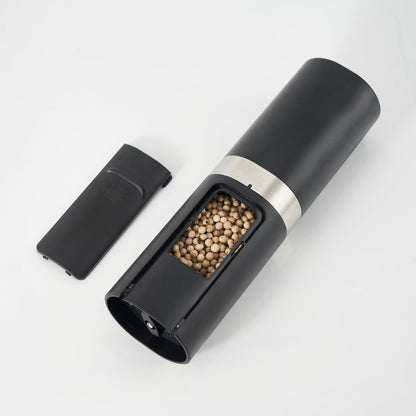 Electric Salt and Pepper Grinder Set, Rechargeable Base, Automatic Salt & Pepper Mill Refillable with USB Cables, Salt and Pepper Shakers, LED Light, One Hand Operation, 2 Adjustable Coarseness Mills