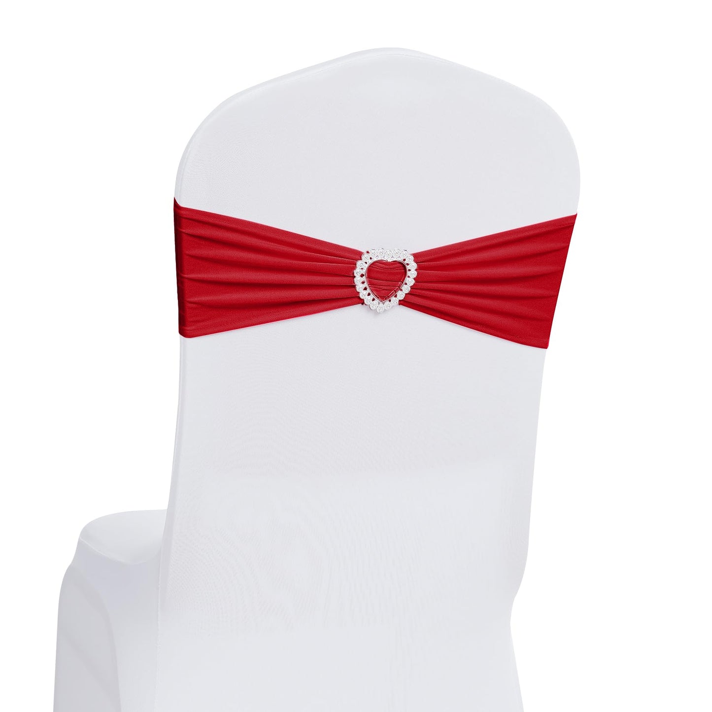 Howhic Pack of 120 Spandex Chair Sashes Bows Stretch Chair Cover Band with Buckle Slider Universal Elastic Chair Ties for Wedding Banquet Party Event Decoration (Ruby)