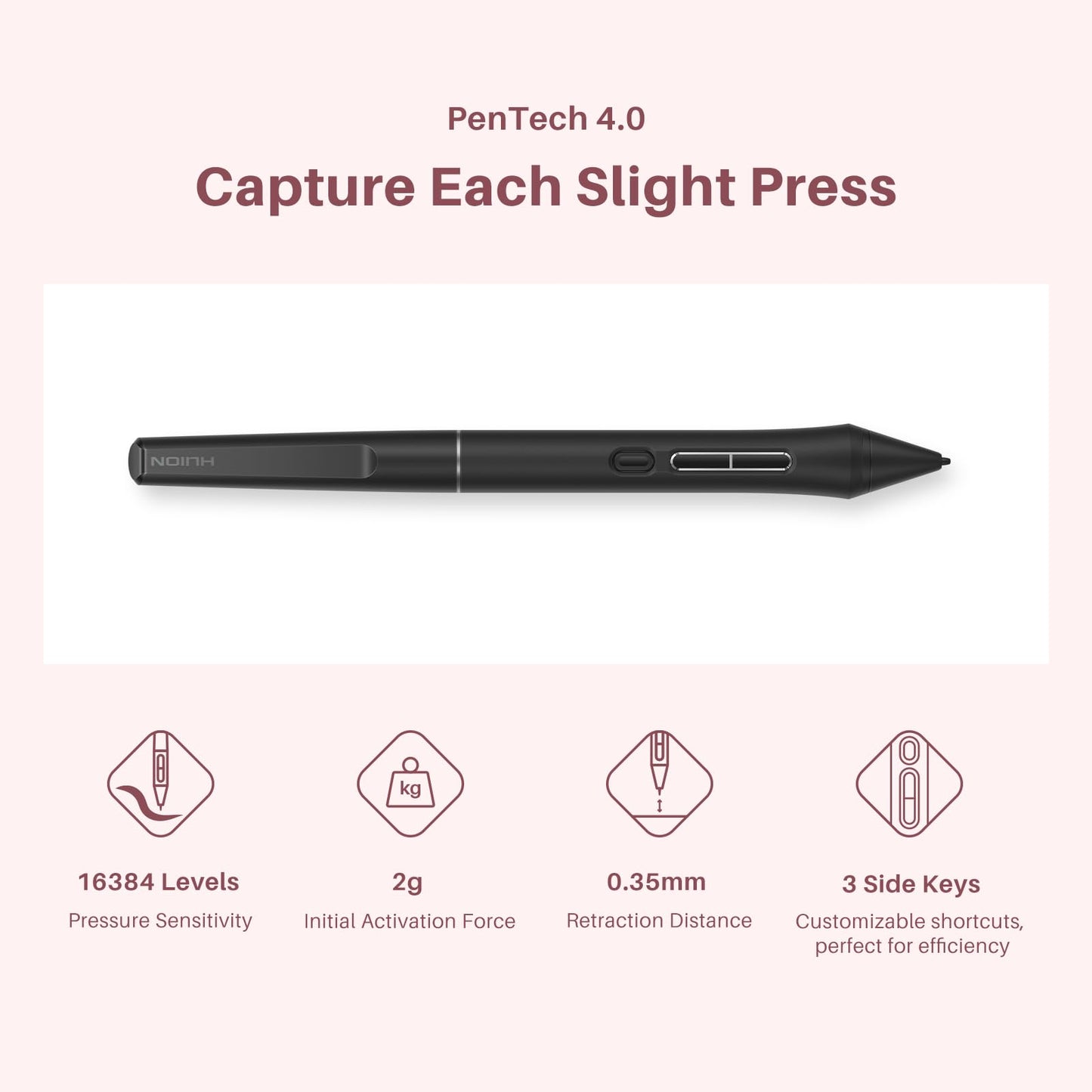 HUION Kamvas 13 (Gen 3) Drawing Tablet with Screen, Full-Laminated Graphic Tablet with Anti-Sparkle Canvas Glass, PenTech 4.0, 16384 Pen Pressure, Dual Dial & 5 Custom Keys for PC, Mac, Android, Pink