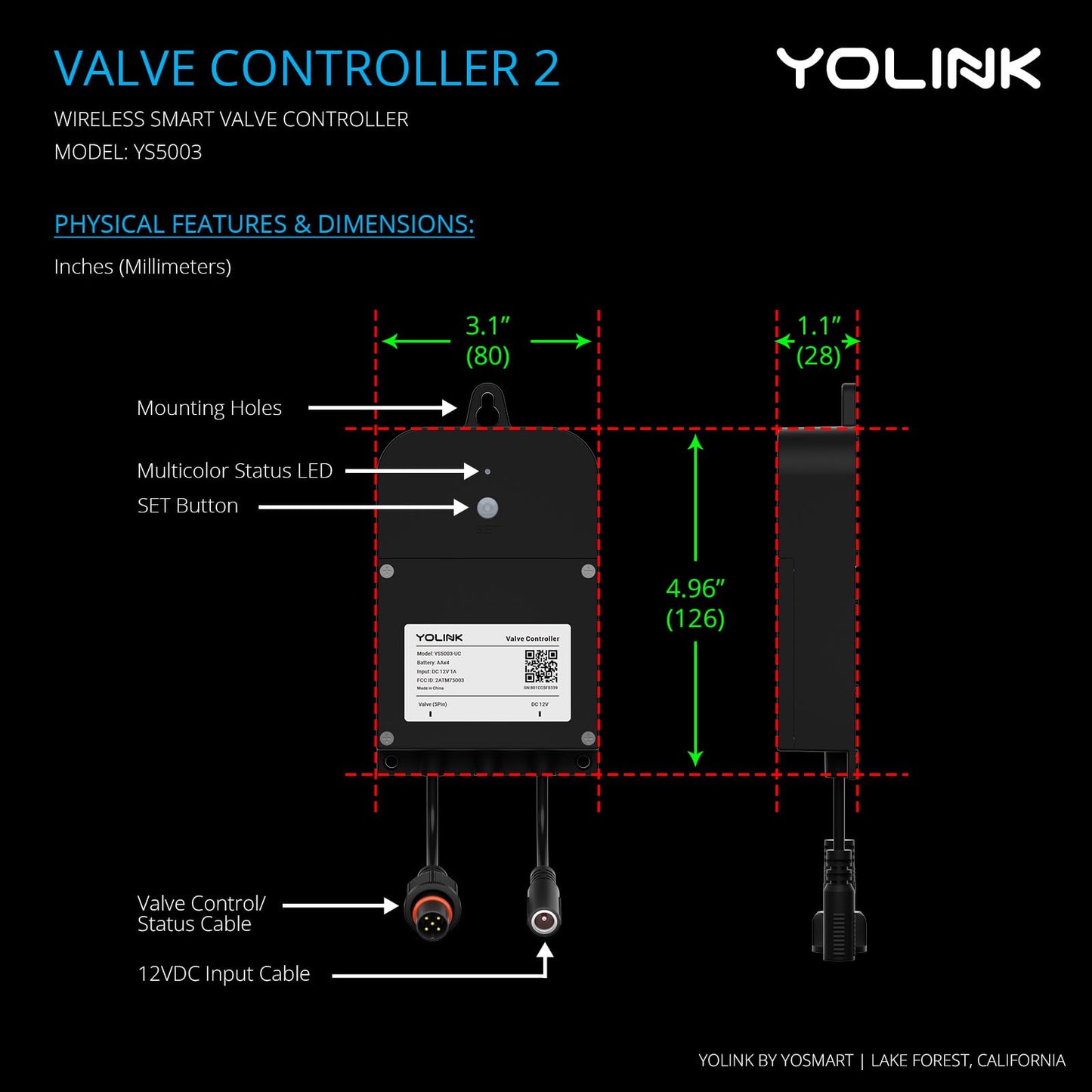 YoLink Wireless Smart Valve Control Kit, NSF Certified 1/2" Stainless Steel Motorized Valve, Wireless Controller 2, LoRa Long Range, D2D Offline with Leak Sensors, 2 Years Battery backup