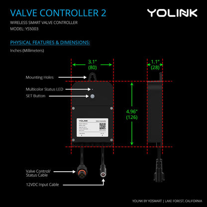 NSF Certified YoLink Valve Controller 2 Kit, 2" Stainless Steel Motorized Ball Valve, LoRa Long Range, D2D Offline with Leak Sensors, 12V Adapter + AA Backup, Hub Required
