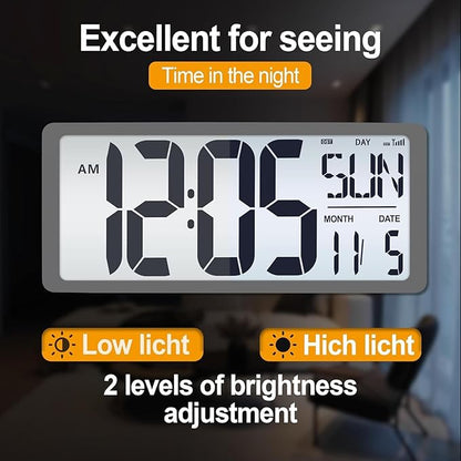 18.5" Extra Large Atomic Clock with Backlight Digital Wall Clock Battery Operated with Charging Function Jumbo LCD Display Clock Time/Calendar/Temperature for Wall Bedroom Classroom