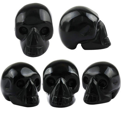 SUNYIK Black Obsidian Carving Skull Stone Pocket Statue Figurine Decor 1" Pack of 5