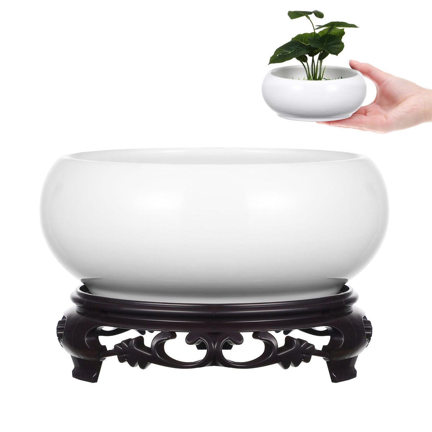 INOOMP 6.29 Inch Porcelain Hydroponic Planter Pot with Stable Base Ceramic Flower Pot for Indoor Outdoor Lotus Bowl Water Lily Plant Decoration