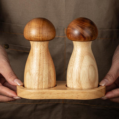 MAGICLULU Mushroom Shaped Salt and Pepper Grinder Set with Tray Manual Kitchen Spice Mill 5.90X5.11X3.14In Ideal for Home Cooking and Seasoning