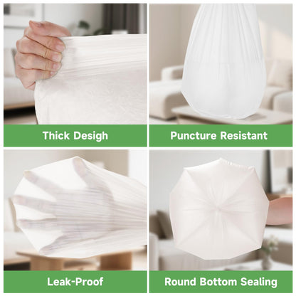 4 Gallon Small Trash Bags Biodegradable - Unscented 100-Pack White Garbage Bag with Handles Strong Thick Can Bin & Waste Basket Liner for Kitchen, Pet Area, or Home Office Heihaily