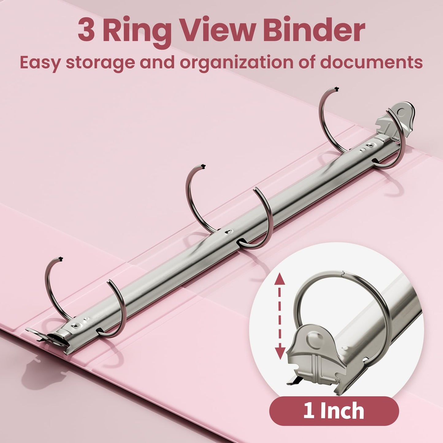 SUNEE 3 Ring Binder 1 Inch 2 Pack, Clear View Binder Three Ring PVC-Free (Fit 8.5x11 Inches) for School or Office Supplies, Pink & Blue