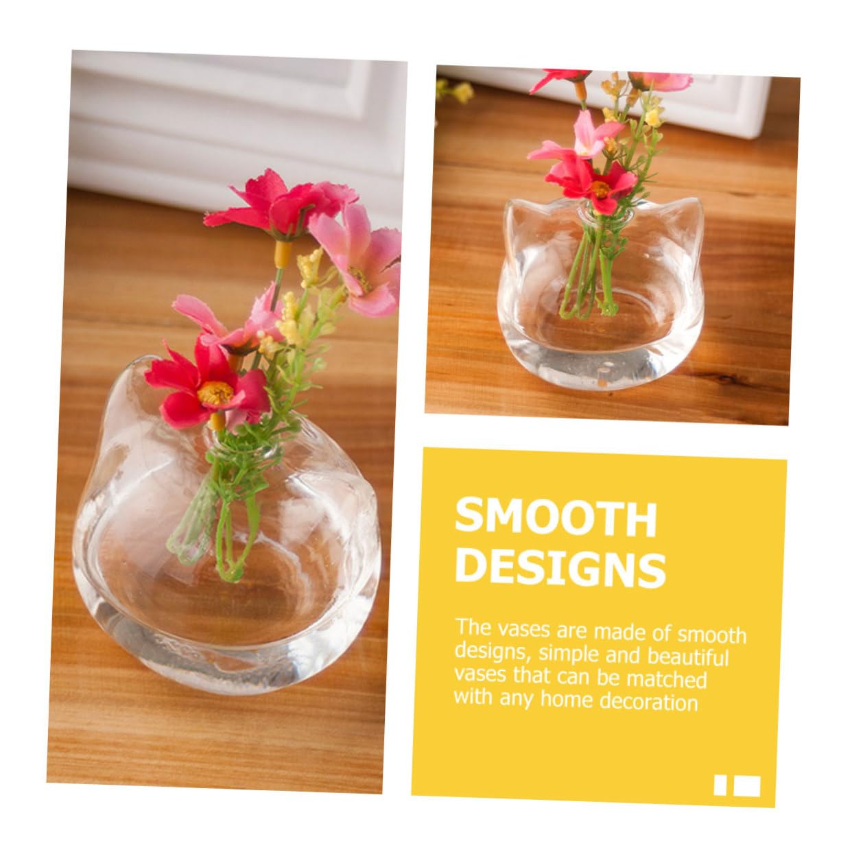 PRETYZOOM 2pcs Cat Shaped Glass Vase Hydroponic Plant Holder for Home Decor Cute Pink Cat Design Terrarium Container
