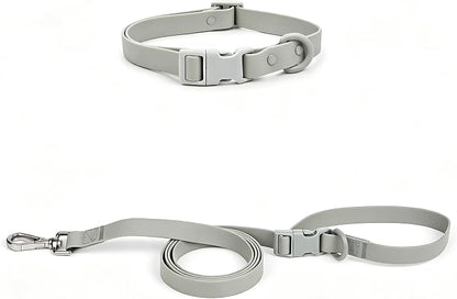 Ovale Waterproof PVC Dog Collar&Leash Set,Leash with Buckle.(M, Grey) | Durable PVC Material Easy to Clean, Multi Ways to Wear Hand/Waist/Shoulder