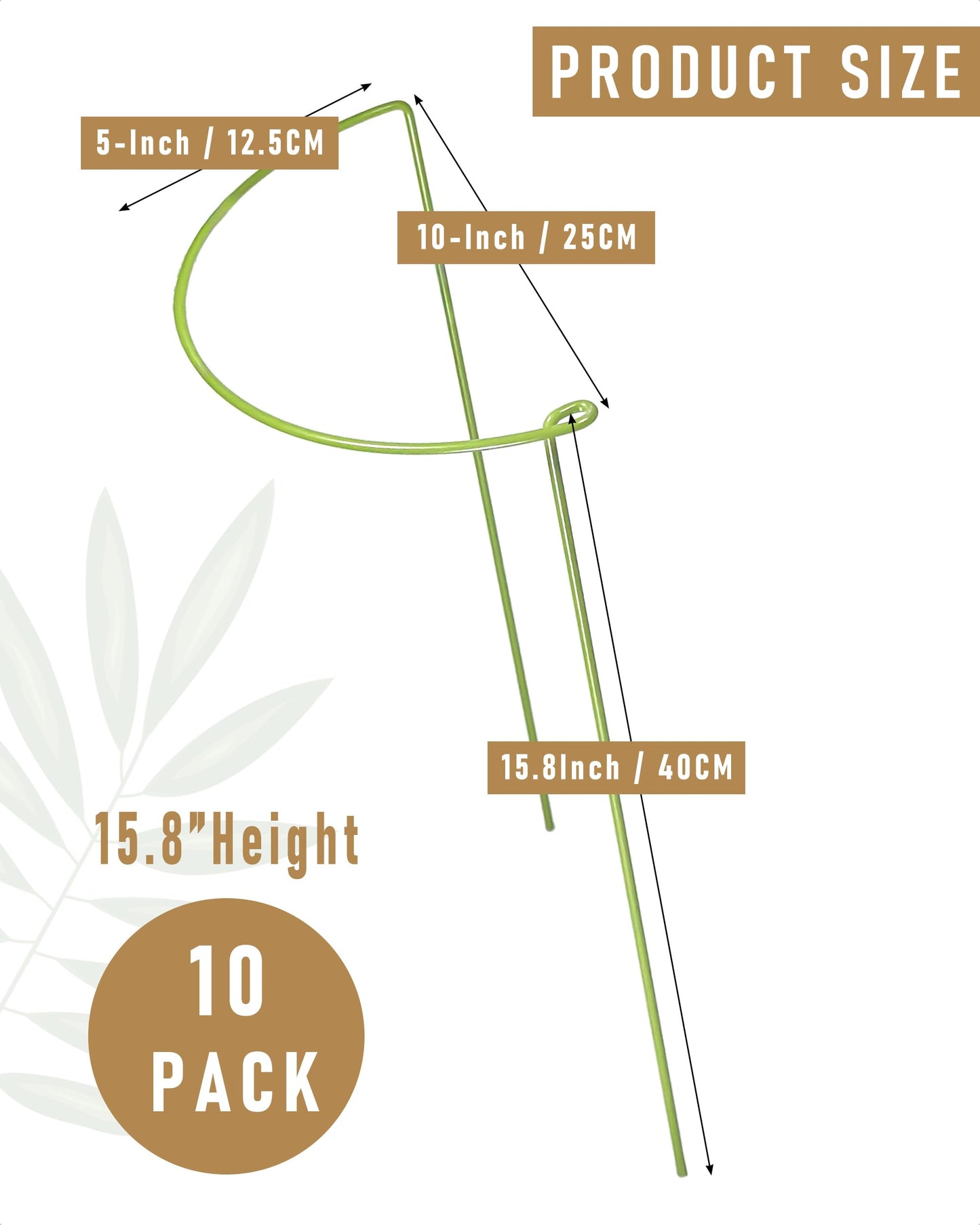 10-Pack Plant Support Stakes, Heavy Duty Steel Plant Stakes as Monstera Plant Support & Peony Cages, Metal Garden Stakes for Indoor Outdoor Plants, Snake Plant & Vine Support, 10" W x 15.8" H