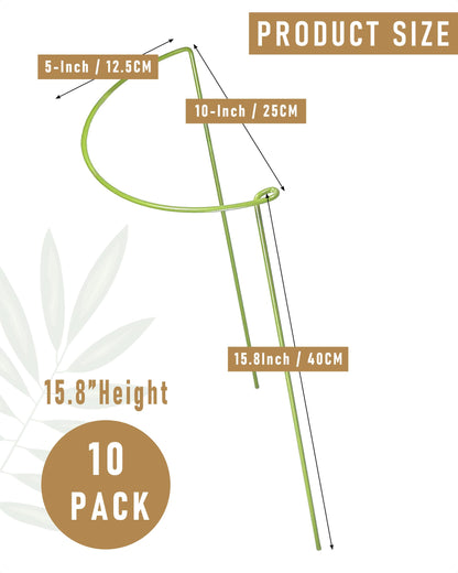 10-Pack Plant Support Stakes, Heavy Duty Steel Plant Stakes as Monstera Plant Support & Peony Cages, Metal Garden Stakes for Indoor Outdoor Plants, Snake Plant & Vine Support, 10" W x 15.8" H