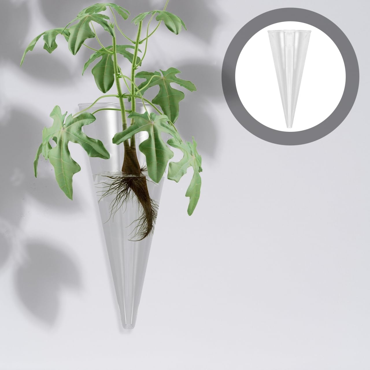 GOOHOCHY Hanging Wall Vase Glass Planter Hydroponic Flower Bottle Cone Shape Clear Glass Plant Holder for Home Office Balcony Indoor Decoration