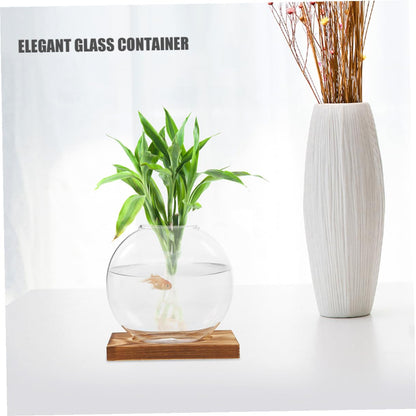 UPKOCH 2pcs Hydroponic Glass Vase with Wooden Stand, Desktop Planter for Indoor Water Plants and Plant Propagation, Contemporary Glass Flower Pot for Home and Office Decor