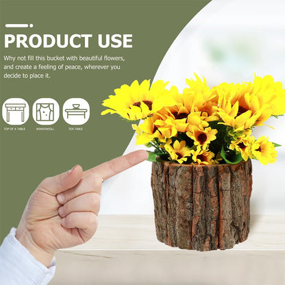 Housoutil Wooden Vase for Centerpieces, 6 Pack Wood Flower Vase Rustic Tree Stump Planter Pots, Wooden Bark Flower Bucket for Wedding, Farmhouse Christmas Table Decor, Round Bark Stump Pots