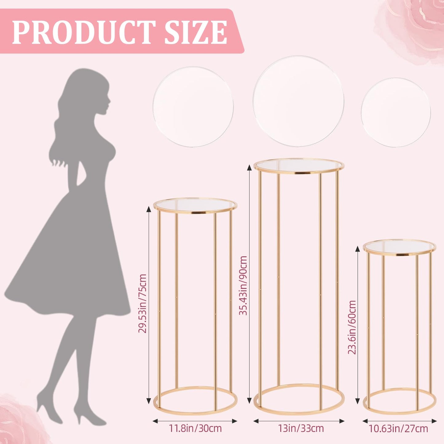 Cylinder Stands for Party, 3Pcs Gold Cylinder Pedestal Stand, Cilindros Para Fiestas Cake Table Stand Parties Metal Round Cylinder Display Plant Stand Tables for Weddings Birthday Party Decorations