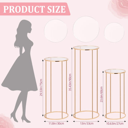Cylinder Stands for Party, 3Pcs Gold Cylinder Pedestal Stand, Cilindros Para Fiestas Cake Table Stand Parties Metal Round Cylinder Display Plant Stand Tables for Weddings Birthday Party Decorations