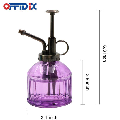 OFFIDIX Glass Watering Spray Bottle,Plant Mister Watering can Indoor with Bronze Plastic Top Pump, Glass Small Watering Can for Garden, Plants, Cleaning (Purple)