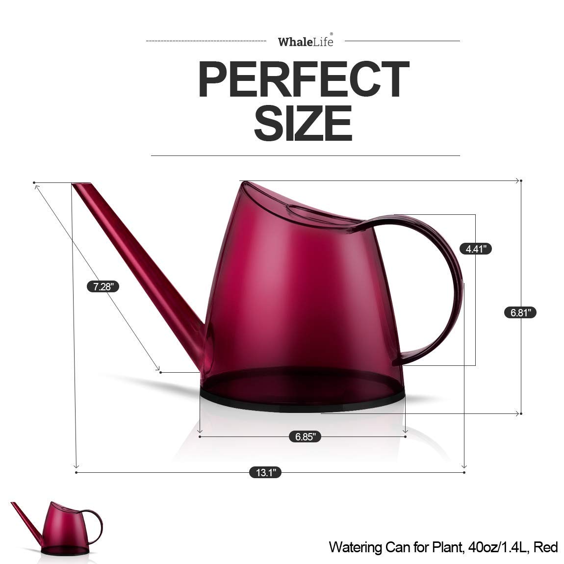 WhaleLife Indoor Watering Can for House Bonsai Plants (1.4L, Red)