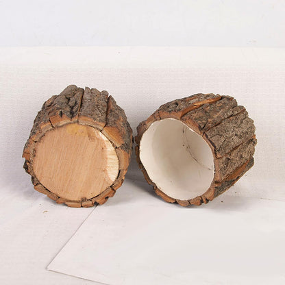 mollensiuer 2Pcs Wooden Bark Flower Buckets Bark Bucket Plant Vase Container Rustic Flower Arrangement Holder Succulent Pot Farmhouse Small Plant Pot for Outdoor Indoor Home Decorations, 2 Sizes