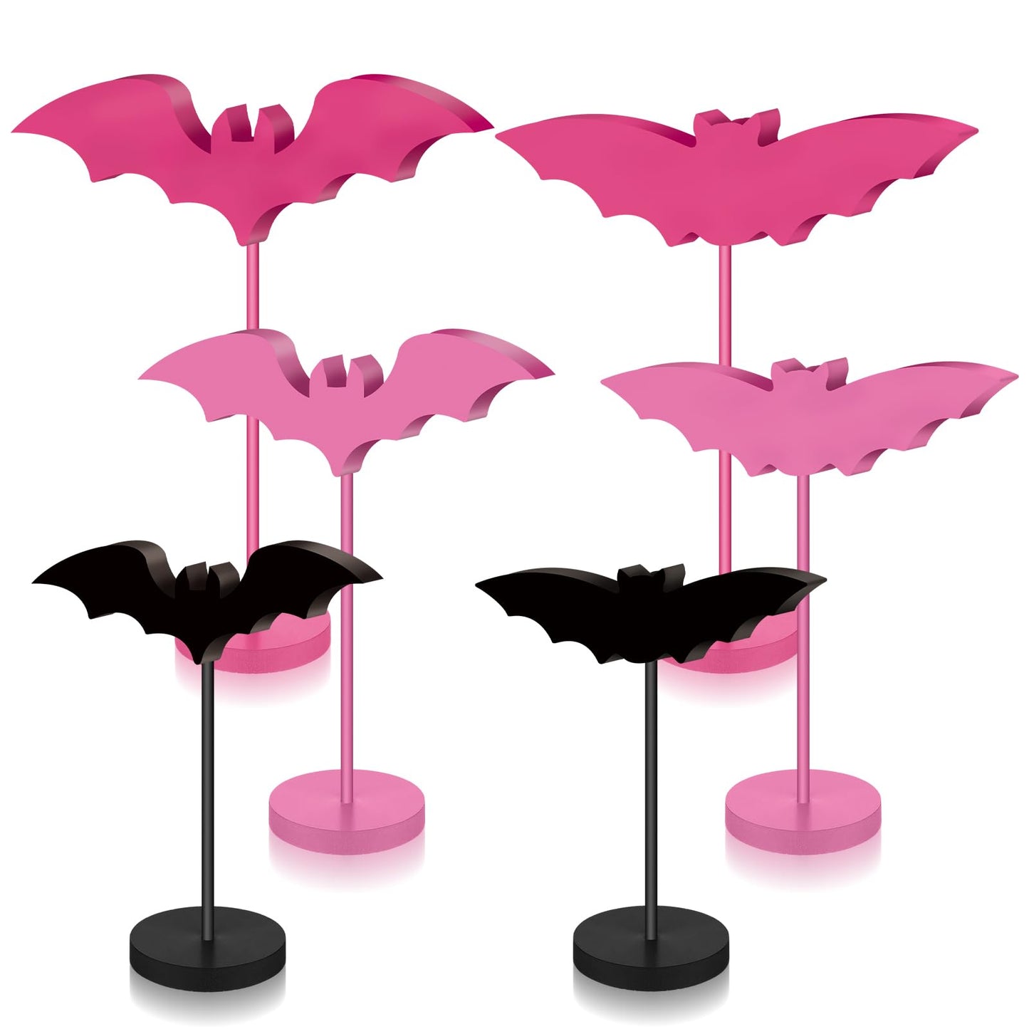 Geetery 6 Pieces Halloween Table Decorations Tall Standing Bat Decor Wood Sign Block Wooden Bats Centerpieces Rustic Tabletop Home Table Topper Sign for Halloween Party Favor Home Room Decor (Pink)
