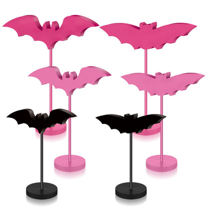 Geetery 6 Pieces Halloween Table Decorations Tall Standing Bat Decor Wood Sign Block Wooden Bats Centerpieces Rustic Tabletop Home Table Topper Sign for Halloween Party Favor Home Room Decor (Pink)