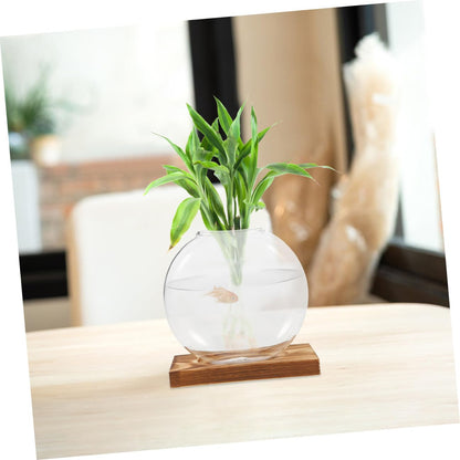 JUMPLAWN 2pcs Hydroponic Glass Vases with Wooden Bases for Desktop Plant Propagation Plant Terrariums Suitable for Home Office Balcony Decorative Glass Containers for Indoor Water