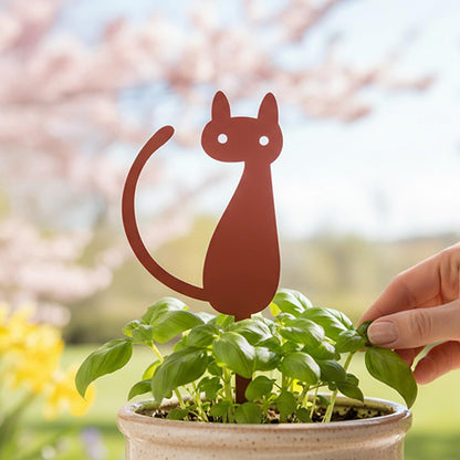 Elegant Cat Metal Garden Stake – Powder-Coated Steel Plant Pick for Pots & Planters, Rustic Indoor/Outdoor Decorative Accent