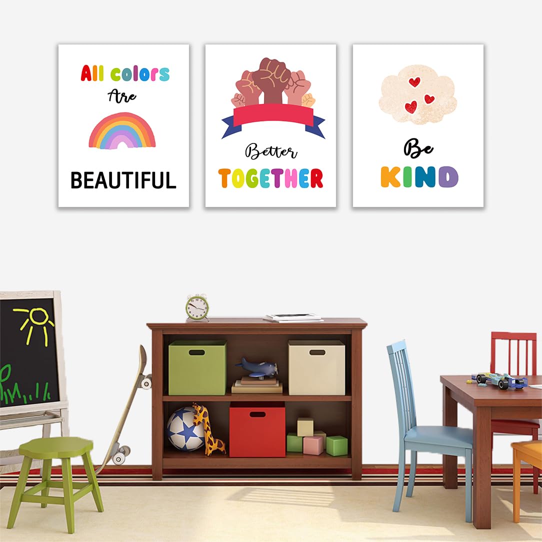 Classroom Canvas Wall Art, Kindness Diversity Canvas for Classroom Decorations，Teacher Canvas for Elementary Classroom Decor，Diversity Decorations for Classroom Canvas,Tabletop/Hanging，6-pack(29 x 38 cm) framed