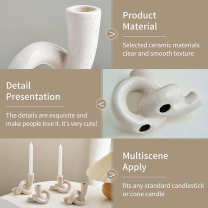 2 Pcs Pretty Ceramic Candle Holder, Modern Abstract Art Candlestick Holder Set, Table Centerpiece Taper Candle Holders Decorations for Home Decor Wedding, Dinning, Party, Mantel, TV Stand, and Kitchen