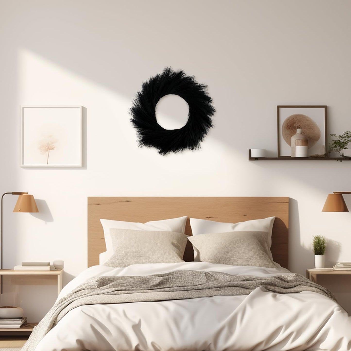 ASUNFO Pampas Grass Wreath 24 Inch Farmhouse Artificial Boho Black Wreath Halloween for Front Door All Seasons Wall Home Wedding Decor