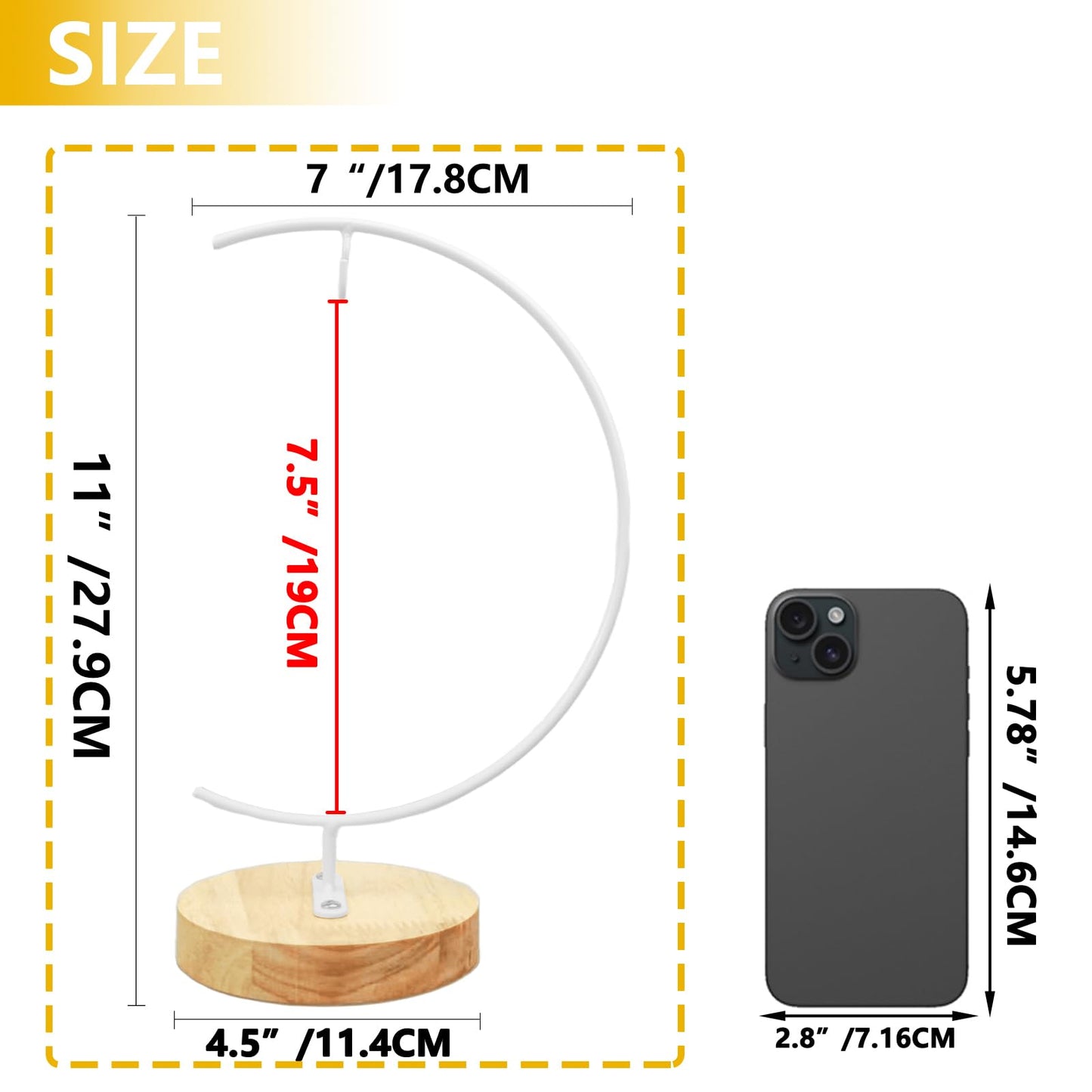 YY YEARCHY 11-inch Ornament Display Stand with Wooden Base Metal Hook Tabletop Holder for Hanging Glass Globe Ball Gifts(1, White)