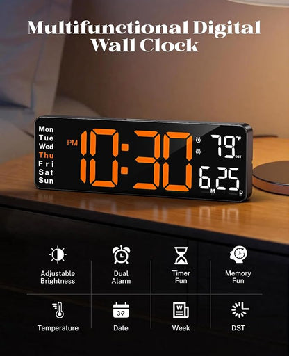 Digital Clock Large Display, 13" Large Wall Clock for Classroom | Big Led Wall Clocks with Remote Control,Date,Week,Alarm,Temp & DST for Bedroom,Living Room,Gym,Office