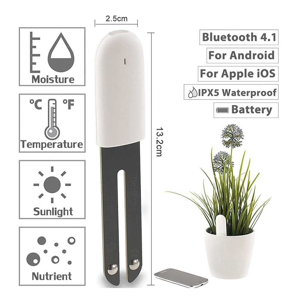 Soil Moisture Meter 4 in 1,Plant Water Monitor,Automatically detect Moisture/Temperature/Light/Fertility,Can Connect to Mobile Phone via Bluetooth,Hygrometer Sensor for Indoor Plants (3pc)