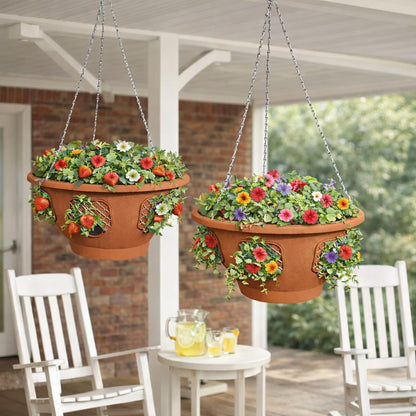 smart spring Ultimate Hanging Baskets - Strawberry, Tomato, Flower, and Herb Outdoor Planters - Use Garden Pots for Growing Plants Outside On A Deck, Fence, or Balcony (2, Terracotta)