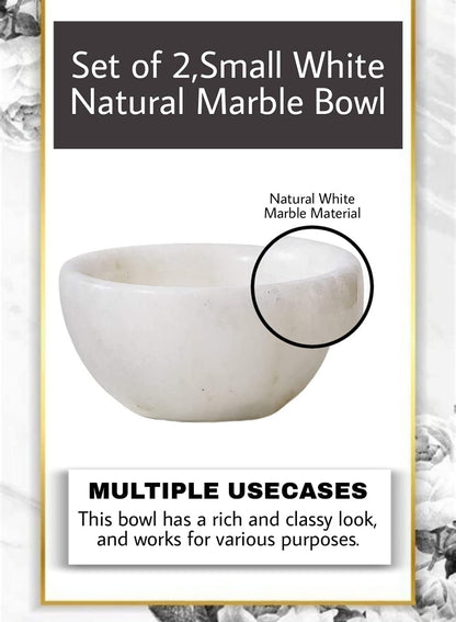 Serene Spaces Living Small White Natural Marble Bowl, Decorative Multi-Purpose Bowl- Use as Centerpiece Bowl, Candle Holder, 1.5" Tall & 3" Diameter, Set of 2