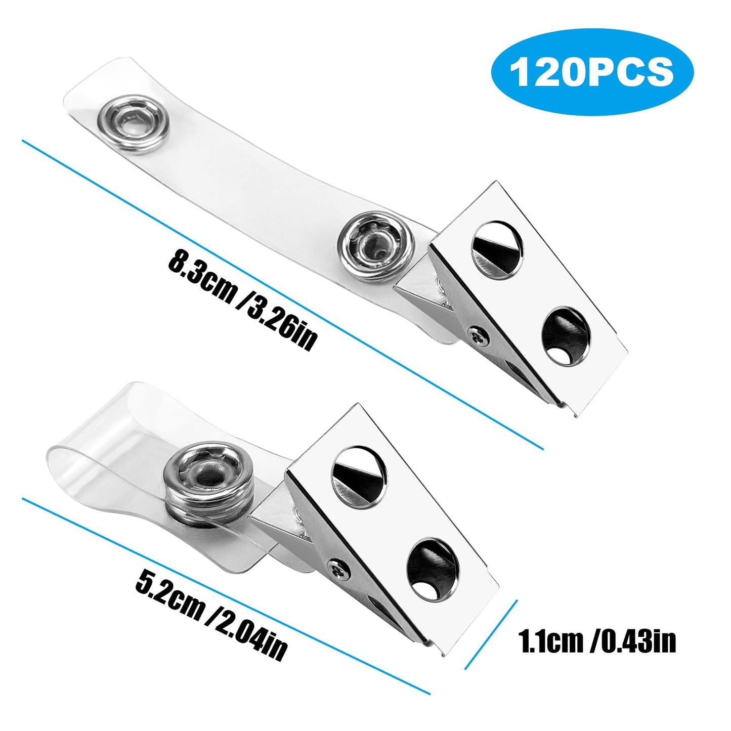 120 Pcs Metal ID Badge Clips with Clear PVC Straps,Heavy Duty Name Badge Holders with Clip,Badge Clip for Student Employee ID Badges (120)