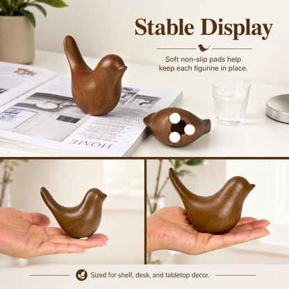 WhimWove 2 Pcs Ceramic Bird Figurines with Dark Wood Grain Look, Small Bird Statues for Home Decor, Modern Animal Sculptures, Shelf Decor, Bookshelf Decor, Tabletop Decorations for Living Room Office