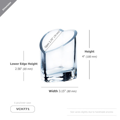 WGVI Clear Glass Heart Tea Light Votive Candle Holder, Width 3", Height 4", Clear Small Slant Cut Heart Glass Candleholders, Tiny Container, Valentine Gift, Tabletop Décor, 1 Piece
