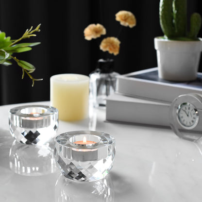 Crystal Candle Holders Set of 2, Tea Wax Ultra Elegant & Modern Centerpiece Home Décor,Wedding