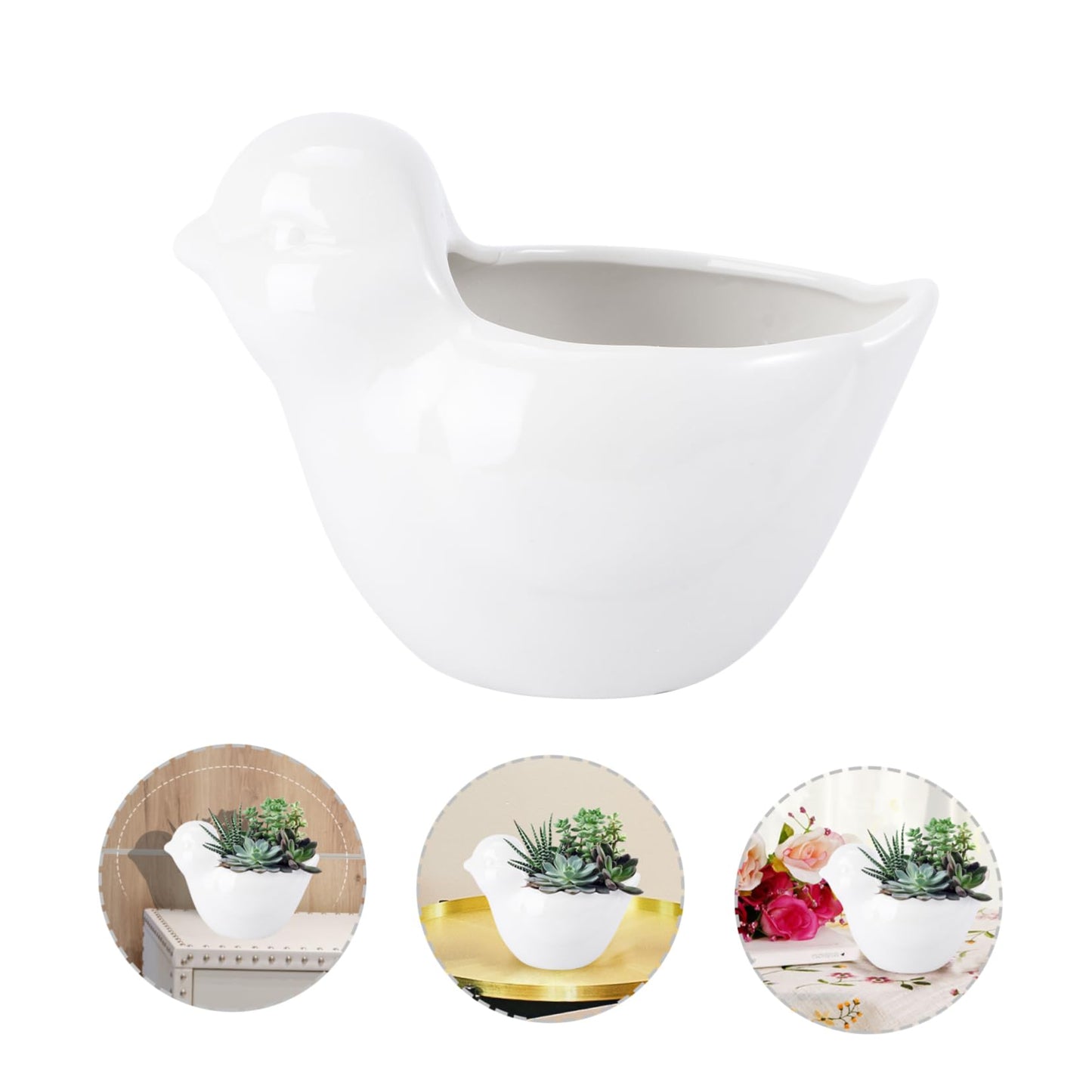 MERRYHAPY Creative Bird Design Ceramic Flowerpot for Succulents Elegant White Garden Container Unique Decorative Planter for Home and Balcony Plant Lovers