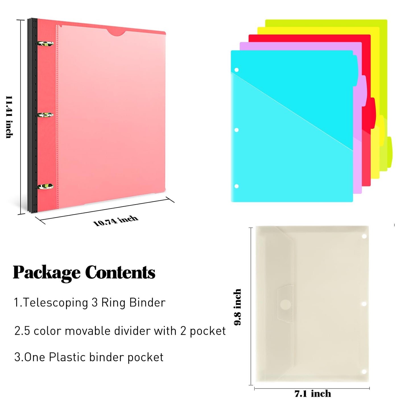 INFUN Telescoping Project Organizer Binder,13 Pocket, Customizable Front Cover, 5 Colors Pocket Divider and Plastic Binder Pocket，225 Sheet Capacity-Red