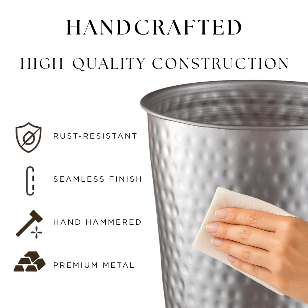 Monarch Abode Metal Bathroom Trash Can – Waste Basket for Bedroom, Office Desk, & Dorm, Hand Hammered, Durable Decorative Pewter Small Trash Can Bathroom Garbage Bin Wastebasket