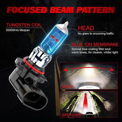 SYJIIP Halogen Headlight Bulbs 9005 H11, 6000K White, 300% Brightness, 4-Pack for Chevy Traverse 2009-2012